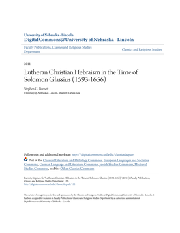 Lutheran Christian Hebraism in the Time of Solomon Glassius (1593-1656) Stephen G