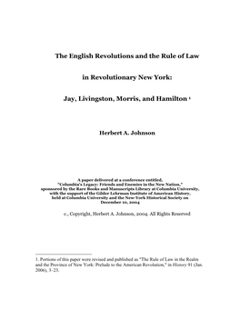 The English Revolutions and the Rule of Law in Revolutionary New York