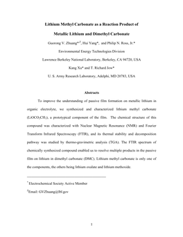 Lithium Methyl Carbonate As a Reaction Product of Metallic Lithium