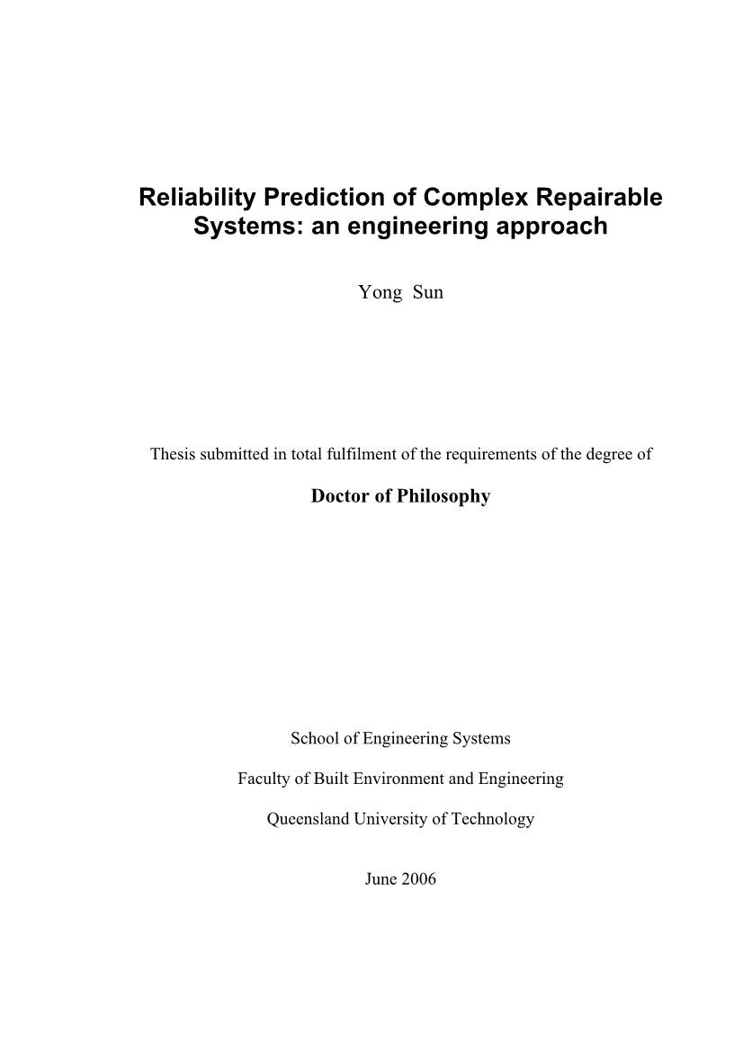 Reliability Prediction of Complex Repairable Systems: an Engineering Approach