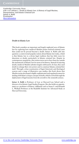 Doubt in Islamic Law: a History of Legal Maxims, Interpretation, and Islamic Criminal Law Intisar A