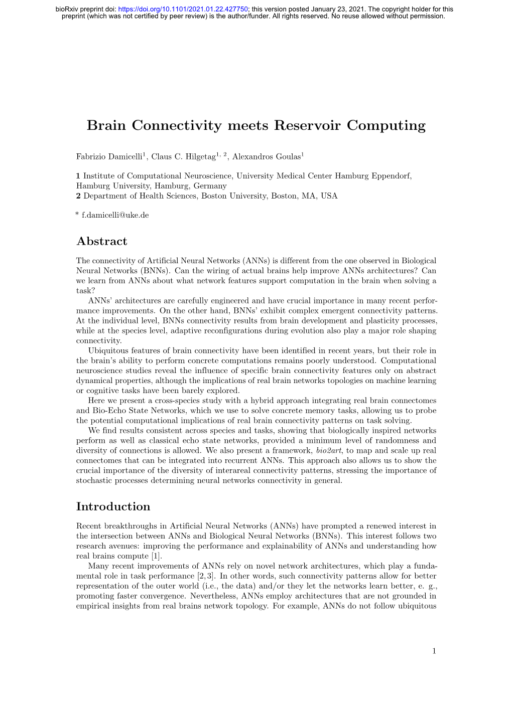 Brain Connectivity Meets Reservoir Computing
