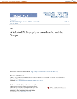 A Selected Bibliography of Solukhumbu and the Sherpa