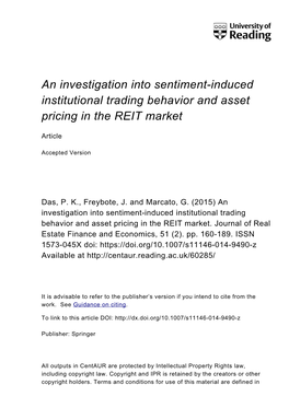 An Investigation Into Sentiment-Induced Institutional Trading Behavior and Asset Pricing in the REIT Market