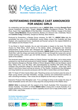 Outstanding Ensemble Cast Announced for Anzac Girls