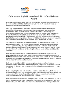 Cal's Joanne Boyle Honored with 2011 Carol Eckman Award 2010