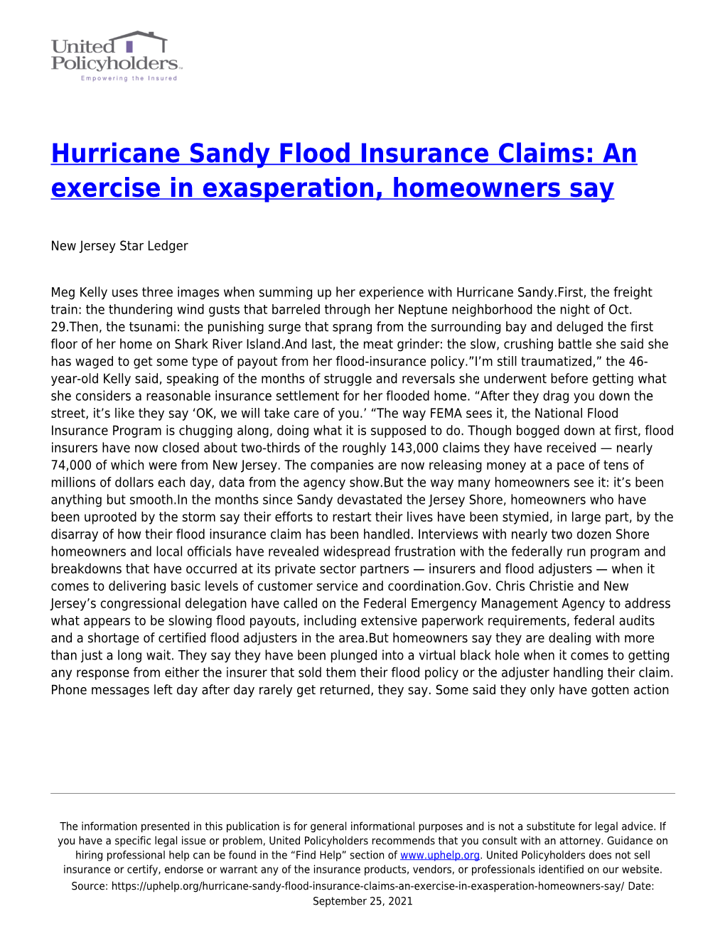 Hurricane Sandy Flood Insurance Claims: an Exercise in Exasperation, Homeowners Say