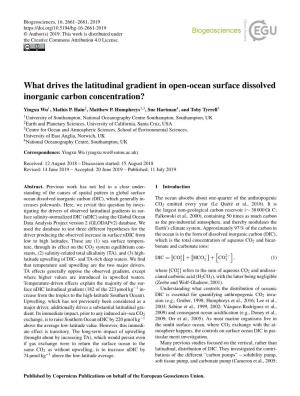 What Drives the Latitudinal Gradient in Open-Ocean Surface Dissolved Inorganic Carbon Concentration?