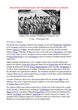 Brunswick 39Th Battalion and the Kokoda Track Campaign