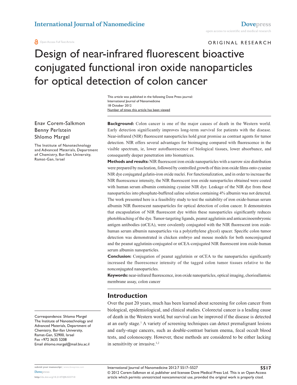 Design of Near-Infrared Fluorescent Bioactive Conjugated Functional Iron Oxide Nanoparticles for Optical Detection of Colon Cancer