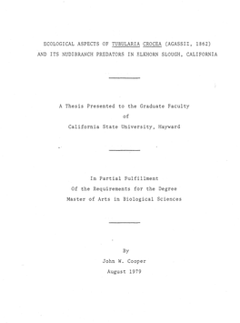 Ecological Aspects of Tubularia Crocea (Agassiz, 1862) and Its Nudibranch Predators in Elkhorn Slough, California