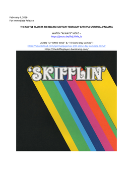 February 23, 2016 the SKIFFLE PLAYERS to RELEASE SKIFFLIN