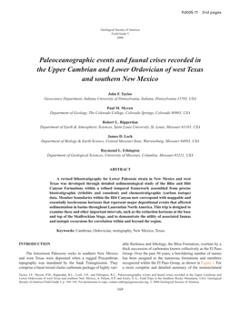 Paleoceanographic Events and Faunal Crises Recorded in the Upper Cambrian and Lower Ordovician of West Texas and Southern New Mexico