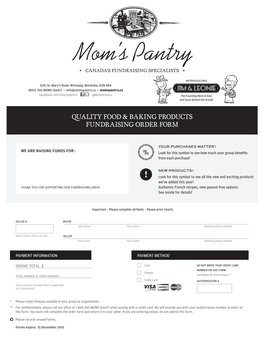 Quality Food & Baking Products Fundraising Order Form