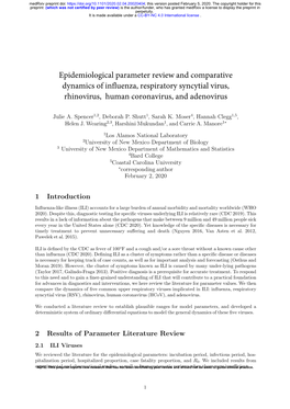 Epidemiological Parameter Review and Comparative Dynamics of Influenza, Respiratory Syncytial Virus, Rhinovirus, Human Coronavirus, and Adenovirus