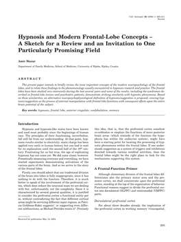 Hypnosis and Modern Frontal-Lobe Concepts – a Sketch for a Review and an Invitation to One Particularly Promising Field