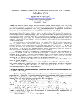 Positional Arithmetic: Subtraction, Multiplication and Division Over Extended Galois Field GF(P )