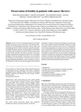 Preservation of Fertility in Patients with Cancer (Review)