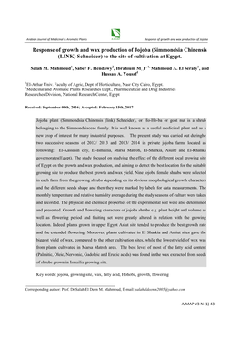 (Simmondsia Chinensis (LINK) Schneider) to the Site of Cultivation at Egypt