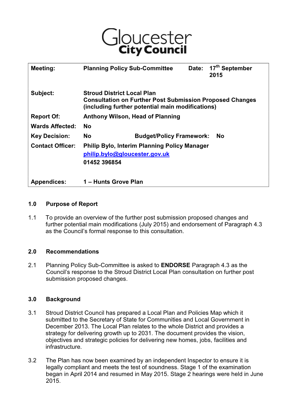 Consultation on Further Post Submission Proposed Changes