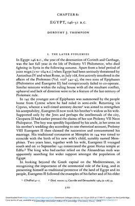 CHAPTER 8&lt;R E G Y P T , 146-31 B.C. in Egypt 146 B.C., the Year of The