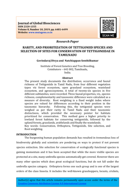 Research Paper RARITY, and PRIORITIZATION of TETTIGONIID