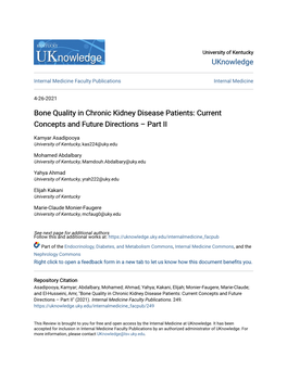 Bone Quality in Chronic Kidney Disease Patients: Current Concepts and Future Directions – Part II