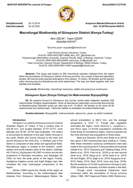 Macrofungal Biodiversity of Güneysınır District (Konya-Turkey)