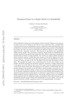Dynamical Chaos in a Simple Model of a Knuckleball