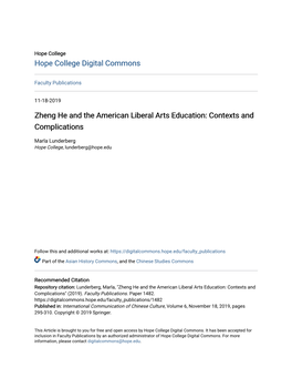 Zheng He and the American Liberal Arts Education: Contexts and Complications