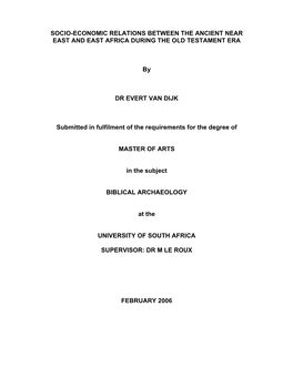 Socio-Economic Relations Between the Ancient Near East and East Africa During the Old Testament Era