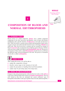 Lesson-1 Composition of Blood and Normal Erythropoiesis