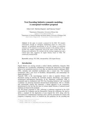 Text Encoding Initiative Semantic Modeling. a Conceptual Workflow Proposal