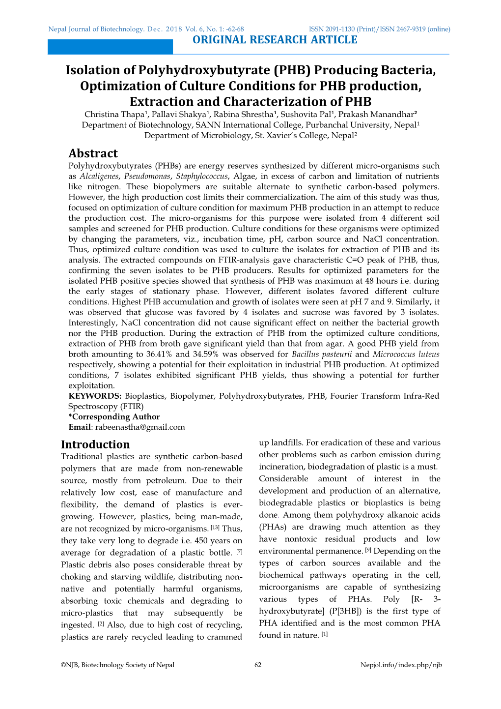 Isolation Of Polyhydroxybutyrate (PHB) Producing Bacteria, Optimization ...