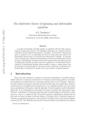 On Relativistic Theory of Spinning and Deformable Particles