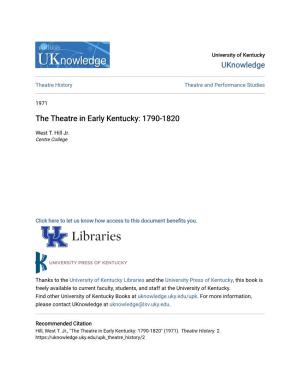 The Theatre in Early Kentucky: 1790-1820
