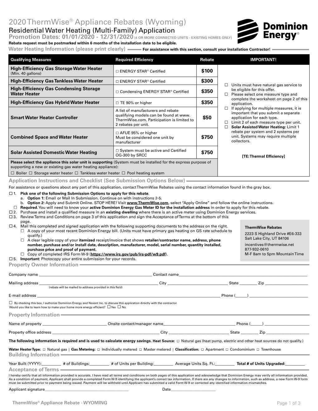 2020 Thermwise® Appliance Rebates (Wyoming)