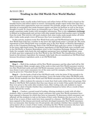 ACTIVITY 20.1 Trading in the Old World–New World Market