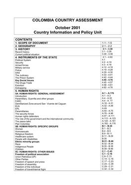 Colombia Country Assessment/Bulletins