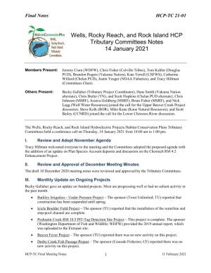 Wells, Rocky Reach, and Rock Island HCP Tributary Committees Notes 14 January 2021