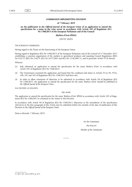 Commission Implementing Decision of 7 February 2019 on the Publication