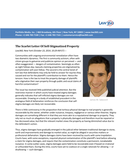 The Scarlet Letter of Self-Stigmatized Property Law360, New York (October 23, 2014, 10:29 AM ET)