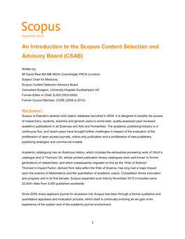 A General Introduction to Scopus and the Work of the Content Selection