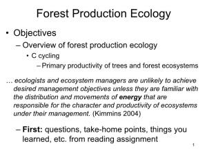 Forest Production Ecology • Objectives – Overview of Forest Production Ecology • C Cycling – Primary Productivity of Trees and Forest Ecosystems