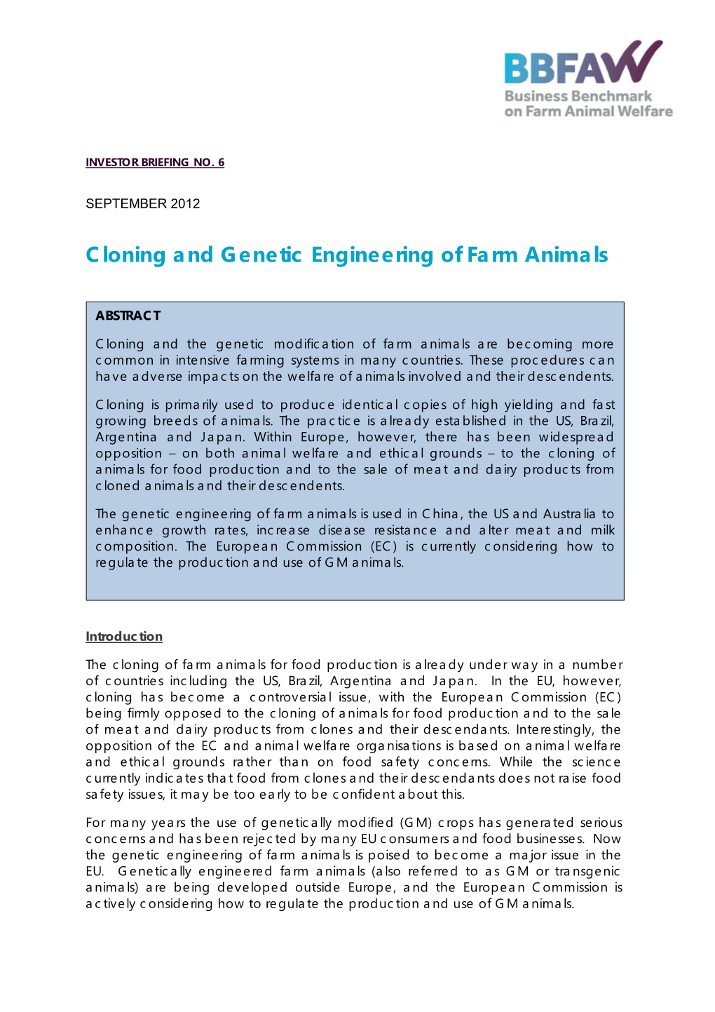 Cloning and Genetic Engineering of Farm Animals