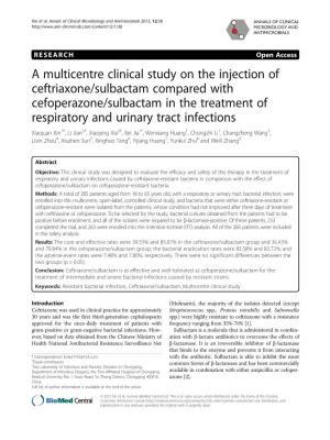 A Multicentre Clinical Study on the Injection of Ceftriaxone/Sulbactam