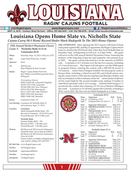 Game Notes Vs. Nicholls State