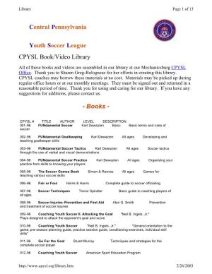 Central Pennsylvania Youth Soccer League CPYSL Book/Video Library
