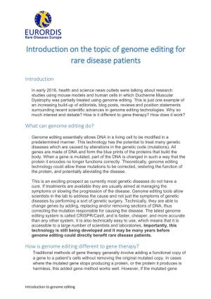 EURORDIS Introduction on the Topic of Genome Editing for Rare Disease