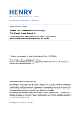 The Niederfinow Boat Lift Zur Verfügung Gestellt in Kooperation Mit/Provided in Cooperation With: Wasserstraßen- Und Schifffahrtsverwaltung Des Bundes